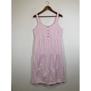 Sonoma Goods For Life Tiered Midi Dress Womens XL Pink White Striped Linen Blend